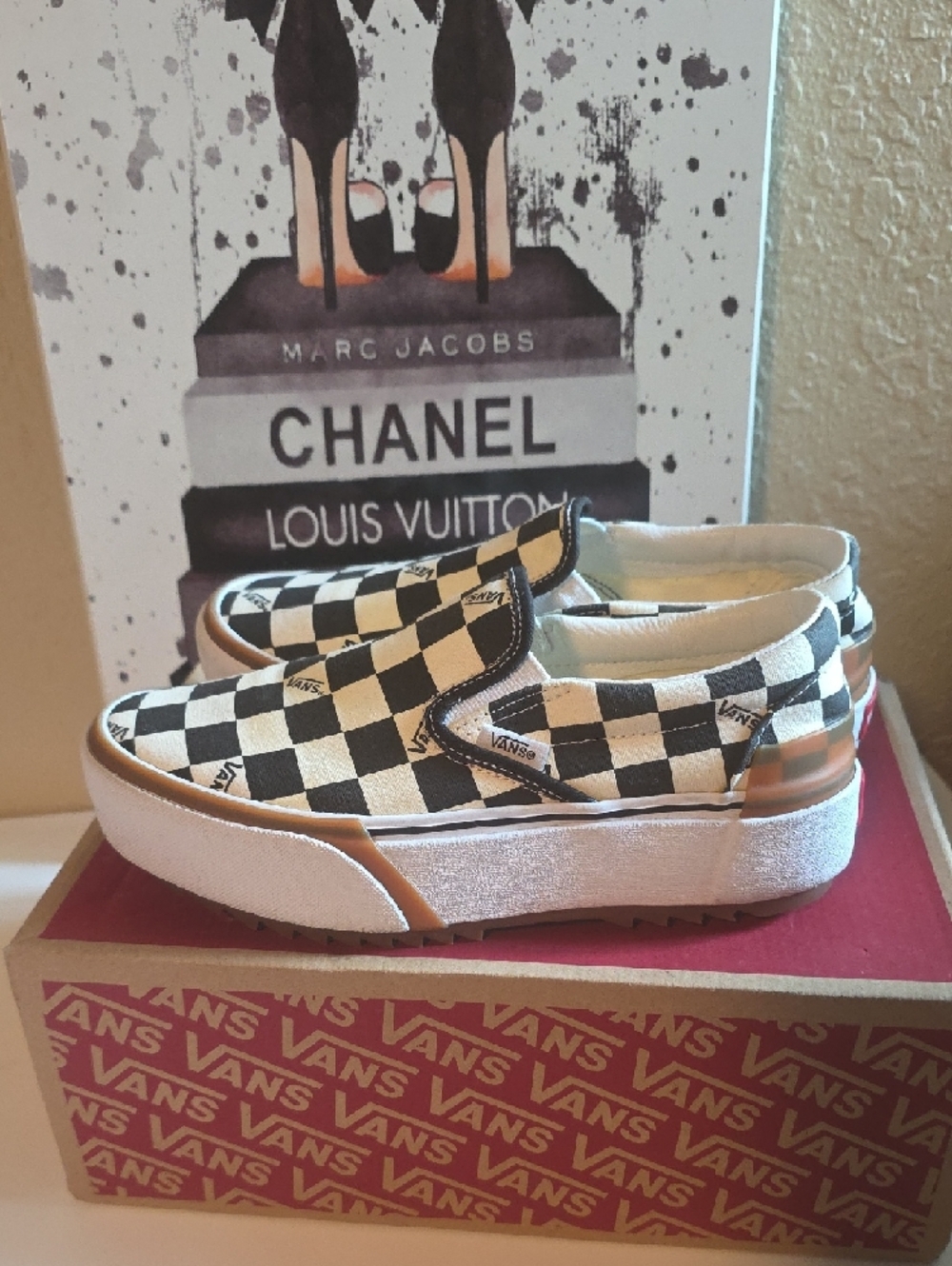 Vans Women's Checkerboard Slip-On Sneakers - Black & White - Picture 7 of 9